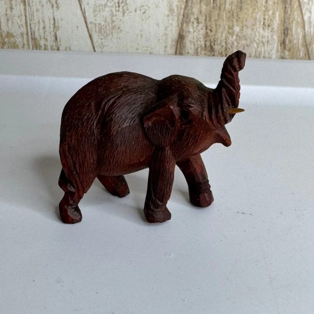 Wooden Elephant Figurine Trunk Up Lucky Charm‎ Decor